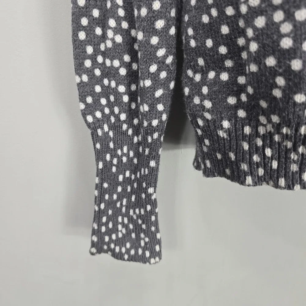 VTG Y2K Old Navy Womens‎ Cardigan Sweater Top Gray Polka-Dot Deep V Neck Preppy